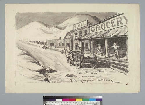 [Western frontier town, main street with hotel and grocery]