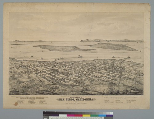 Bird's-eye view of San Diego, California, 1876 from the northeast, looking southwest