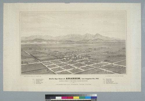 Bird's-eye view of Anaheim, Los Angeles Co[unty], Cal[ifornia]: looking north to the Sierra Madre Mountains