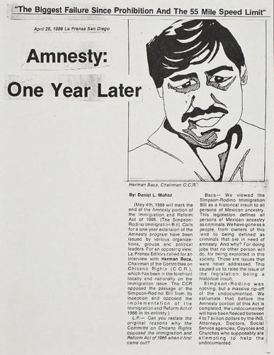 LA PRENSA interview with Herman Baca. "Amnesty: One Year Later"