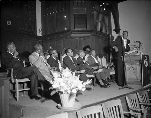 Speaker at podium, Los Angeles, 1961
