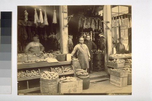 Chinese butcher and Grocery Shop, Chinatown, S. F