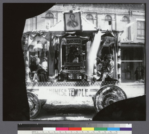 July 4th, 1901. Marysville, Cal. [parade float, labled "Chinese Temple"]