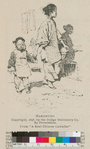 Marketing. Copyright, 1898, by the Dodge Stationery Co. By Permission. From "A Real Chinese Calendar"