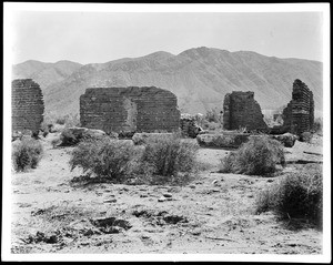 Exterior view of the ruins of the Butterfield Stage Station and Hotel on the "Smoke Tree Ranch", ca.1915