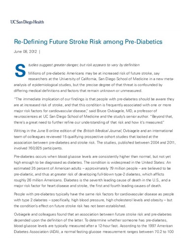 Re-Defining Future Stroke Risk among Pre-Diabetics
