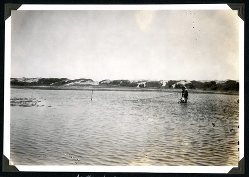 Warren Thornthwaite fishing in the lagoon at the mouth of Santo Domingo Valley