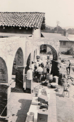 Lummus company BBQ during construction of Mission San Juan Capistrano's rectory, early 1930s