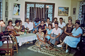 Missionary Meeting for staff in Aden 1964. From left Petra Lauridsen, Emmy Jørgensen, Grethe og