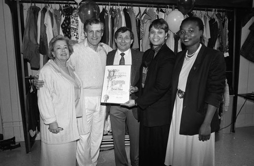 Portals House representatives receiving a commendation, Los Angeles, 1986