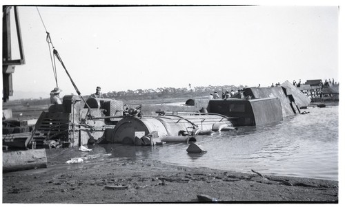 SD&A locomotive 50 in flooded Sweetwater River, San Diego County