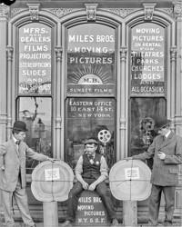 The Miles brothers: pictured in front of their motion picture exchange (Herbert, left)