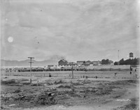 Bread line [Earthquake and fire refugees near a tent camp by bay shore, probably in or near the Presidio of San Francisco]