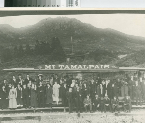 Passengers on the Mount Tamalpais and Muir Woods Railway at Double Bow Knot halfway up Mount Tamalpais