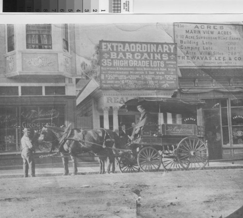 The Emporium delivery wagon on Throckmorton Avenue in Mill Valley