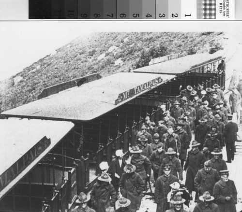 War wounded from Letterman Hospital in San Francisco alighting from train at the summit of Mount Tamalpais