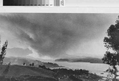 The July, 1929 fire in Mill Valley as seen from Sausalito