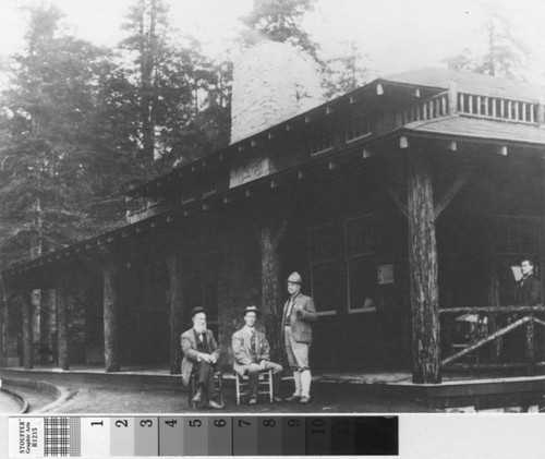 John Muir, William Kent, and J.H. Cutter in front of the Muir Woods Inn