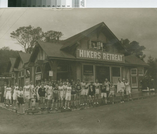 Runners for the Dipsea Race or the run up Mount Tamalpais standing outside the Hikers Retreat