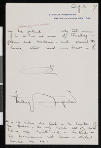 Poultney Bigelow, letter, 1927-08-21, to Hamlin Garland