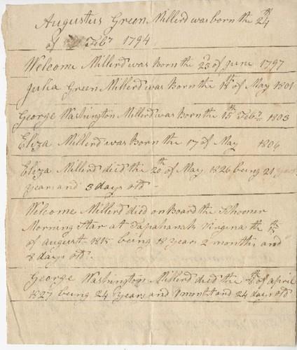 Children of Nathaniel and Betsy Millerd - Birth and death dates
