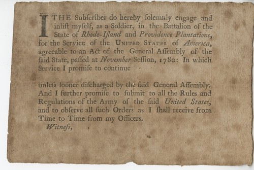 Nathaniel Millerd's certificate of enlistment in Rhode Island battalion