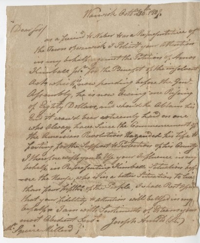 Petition to Assembly regarding Amos Kimball
