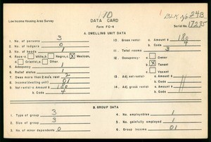 WPA Low income housing area survey data card 10, serial 17295