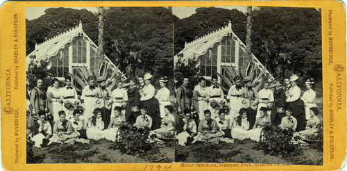 Eadweard Muybridge stereoscopic photograph of students in the garden