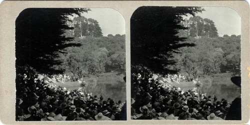 Stereoscopic photograph of Lake Aliso at Mills College