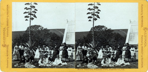 Eadweard Muybridge stereoscopic photograph of students in the garden