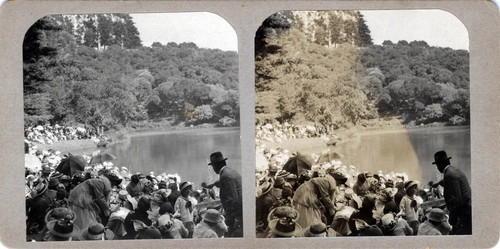 Stereoscopic photograph of Lake Aliso at Mills College