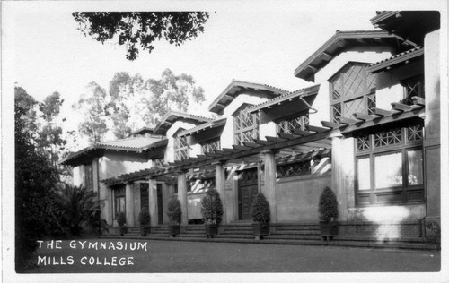 Photographic postcard of gymnasium at Mills College