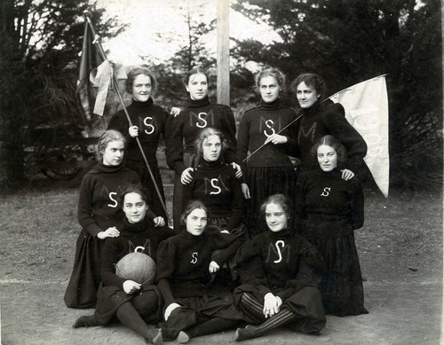 Photograph of the Mills Seminary basketball team