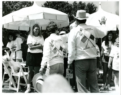 Nancy and Ronald Reagan departing Camp Ronald McDonald event, 1989