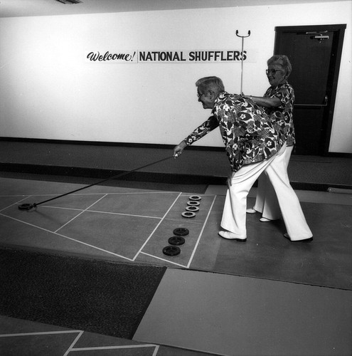 [Casta del Sol Recreation Center shuffleboard game, circa 1973 photograph]