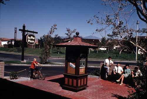 [La Paz Plaza sign and kiosk, 1971 slide]