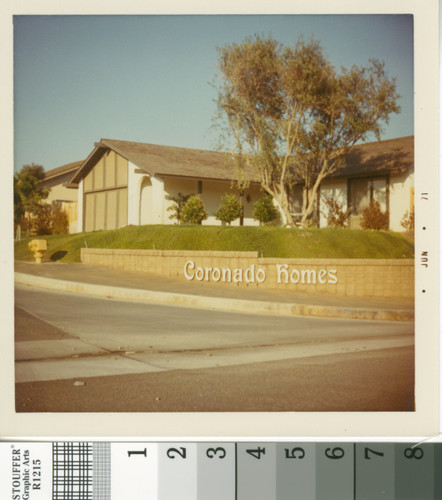 [Entrance to Coronado Homes housing development in Mission Viejo, 1971 photograph]