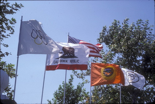 [1984 Olympics Cycling Road Race flags slide]