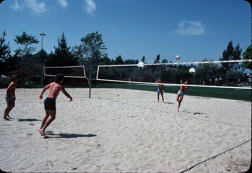 [Volleyball courts and players at Sierra Recreation Center, 1972 slide]