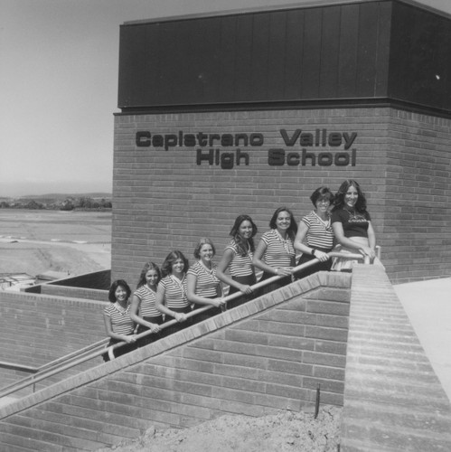 [Capistrano Valley High School girls on stairs, circa 1977 photograph]