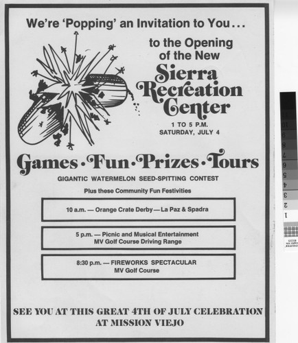 [We're popping an invitation to you--to the opening of the new Sierra Recreation Center invitation flyer]