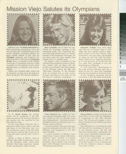 [Mission Viejo salutes its Olympians, last page from Mission Viejo Reporter Special Olympic edition]