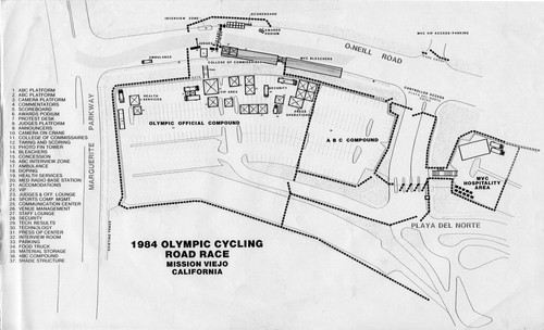 [1984 Olympics Cycling Road Race staging area map slide]