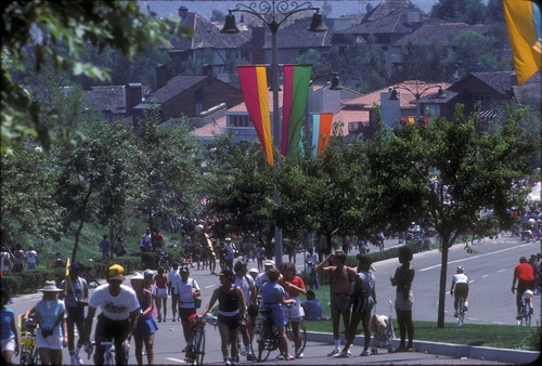 [1984 Olympics Cycling Road Race venue with Mission Viejo residents on racecourse slide]