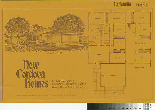 [New Cordova Homes, La Familia, plan 3 floor plan and exterior renderings brochure]