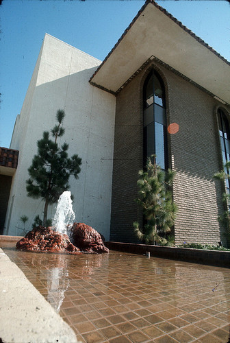 [Fountain at Mission Community Hospital, circa 1970s slide]