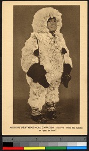 Child wearing a white fur suit, Canada, ca.1920-1940
