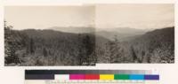 Trinity County. Panorama looking NW to N toward Trintiy Alps. Shows ponderosa pine , ponderosa pine- Douglas fir and sugar pine- ponderosa pine - Douglas fir types