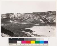 Base of Temblor Range near mouth of Sandiego Creek. Note accelerated erosion in grassland area and realted alluvial deposit. San Luis Obispo County